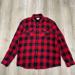 True Religion Plaid Flannel Thermal Button Up Shirt size XXXL 3XL B13